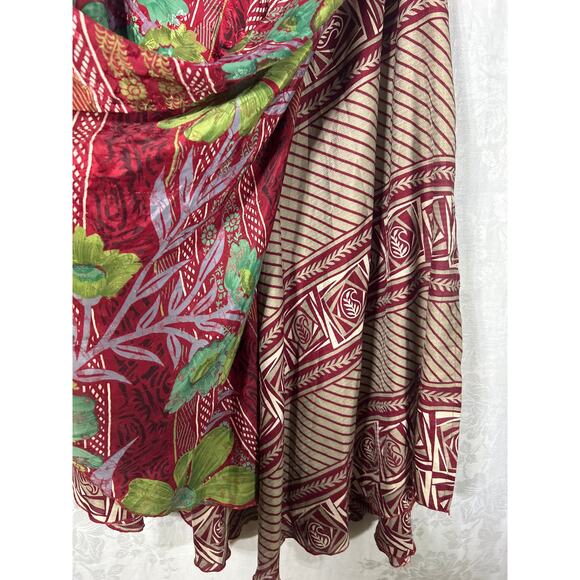 Rahabs Rope Wrap Skirt 100% Art Silk Reversible Red Floral Boho Hippie Earthy - Picture 3 of 10
